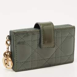 Pre Owned Dior Green Cannage Patent Leather 5 Gusset Card Holder