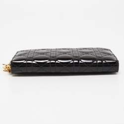 Pre Owned Dior Black Cannage Patent Leather Lady Dior Continental Wallet