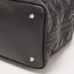 Pre Owned Dior Black Cannage Coated Canvas and Leather Medium Panarea Tote