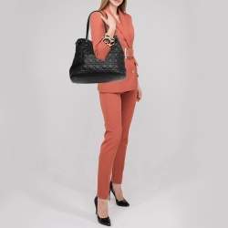 Pre Owned Dior Black Cannage Coated Canvas and Leather Medium Panarea Tote
