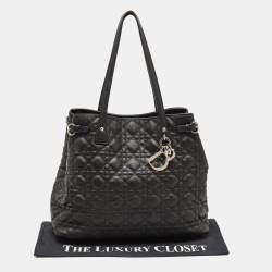 Pre Owned Dior Black Cannage Coated Canvas and Leather Medium Panarea Tote