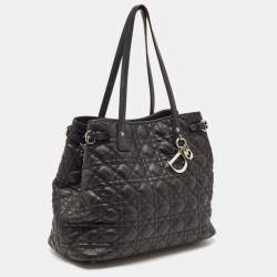 Pre Owned Dior Black Cannage Coated Canvas and Leather Medium Panarea Tote