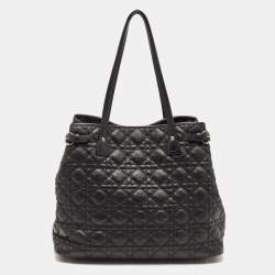 Pre Owned Dior Black Cannage Coated Canvas and Leather Medium Panarea Tote
