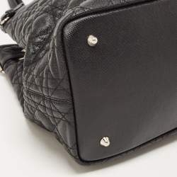Pre Owned Dior Black Cannage Coated Canvas and Leather Medium Panarea Tote