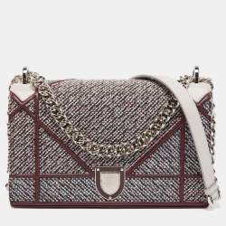 Pre Owned Dior Burgundy Tweed and Leather Medium Diorama Shoulder Bag
