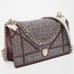 Pre Owned Dior Burgundy Tweed and Leather Medium Diorama Shoulder Bag