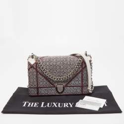 Pre Owned Dior Burgundy Tweed and Leather Medium Diorama Shoulder Bag