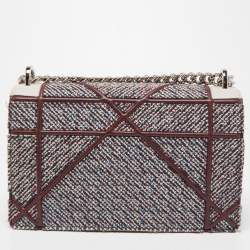 Pre Owned Dior Burgundy Tweed and Leather Medium Diorama Shoulder Bag