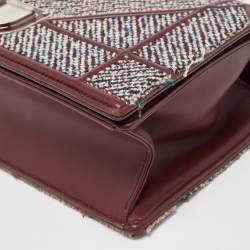 Pre Owned Dior Burgundy Tweed and Leather Medium Diorama Shoulder Bag