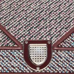 Pre Owned Dior Burgundy Tweed and Leather Medium Diorama Shoulder Bag