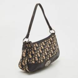 Pre Owned Dior Navy Blue/Cream Oblique Canvas and Leather Baguette Bag