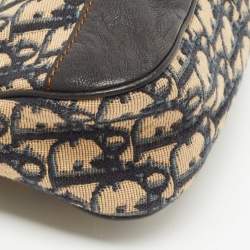 Pre Owned Dior Navy Blue/Cream Oblique Canvas and Leather Baguette Bag