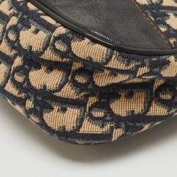 Pre Owned Dior Navy Blue/Cream Oblique Canvas and Leather Baguette Bag