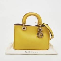 Pre Owned Dior Yellow Leather Mini Diorissimo Tote