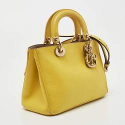 Pre Owned Dior Yellow Leather Mini Diorissimo Tote