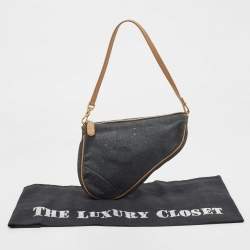 Pre Owned Dior Blue/Beige Denim Mini Saddle Bag