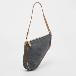 Pre Owned Dior Blue/Beige Denim Mini Saddle Bag