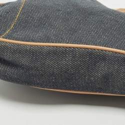 Pre Owned Dior Blue/Beige Denim Mini Saddle Bag