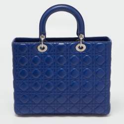 Pre Owned Dior Blue Cannage Leather Large Lady Dior Tote
