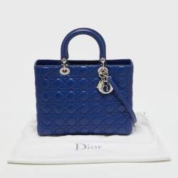 Pre Owned Dior Blue Cannage Leather Large Lady Dior Tote