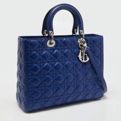 Pre Owned Dior Blue Cannage Leather Large Lady Dior Tote