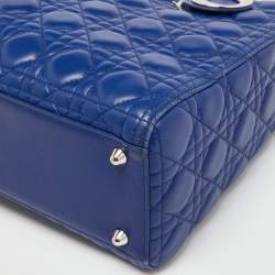Pre Owned Dior Blue Cannage Leather Large Lady Dior Tote