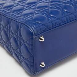 Pre Owned Dior Blue Cannage Leather Large Lady Dior Tote