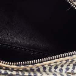 Pre Owned Dior Beige/Monochrome Woven Straw and Watersnake Medium Lady Dior Tote