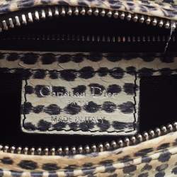 Pre Owned Dior Beige/Monochrome Woven Straw and Watersnake Medium Lady Dior Tote