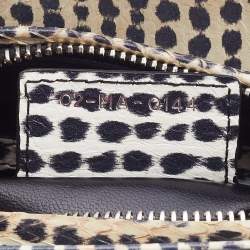 Pre Owned Dior Beige/Monochrome Woven Straw and Watersnake Medium Lady Dior Tote