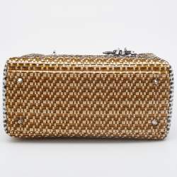 Pre Owned Dior Beige/Monochrome Woven Straw and Watersnake Medium Lady Dior Tote