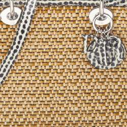 Pre Owned Dior Beige/Monochrome Woven Straw and Watersnake Medium Lady Dior Tote