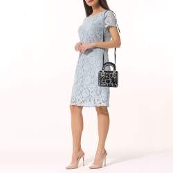 Pre Owned Dior Grey/Black Leopard Sequin, Leather and Wool Mini Lady Dior Tote