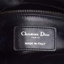 Pre Owned Dior Grey/Black Leopard Sequin, Leather and Wool Mini Lady Dior Tote