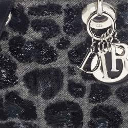 Pre Owned Dior Grey/Black Leopard Sequin, Leather and Wool Mini Lady Dior Tote