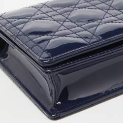 Pre Owned Dior Navy Blue Cannage Patent Leather Lady Dior Chain Clutch