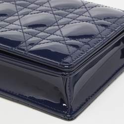 Pre Owned Dior Navy Blue Cannage Patent Leather Lady Dior Chain Clutch