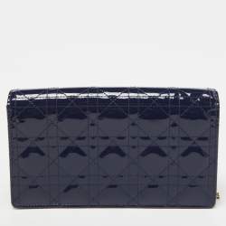 Pre Owned Dior Navy Blue Cannage Patent Leather Lady Dior Chain Clutch
