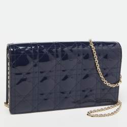 Pre Owned Dior Navy Blue Cannage Patent Leather Lady Dior Chain Clutch