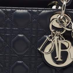 Pre Owned Dior Navy Blue Cannage Leather Large Lady Dior Tote