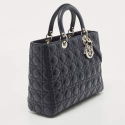 Pre Owned Dior Navy Blue Cannage Leather Large Lady Dior Tote
