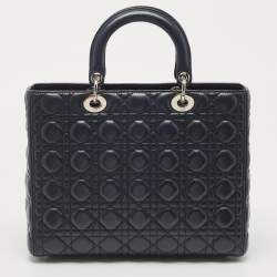 Pre Owned Dior Navy Blue Cannage Leather Large Lady Dior Tote