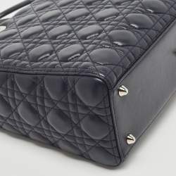 Pre Owned Dior Navy Blue Cannage Leather Large Lady Dior Tote
