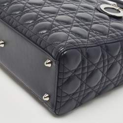 Pre Owned Dior Navy Blue Cannage Leather Large Lady Dior Tote