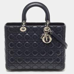 Pre Owned Dior Navy Blue Cannage Leather Large Lady Dior Tote