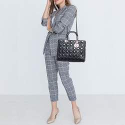Pre Owned Dior Navy Blue Cannage Leather Large Lady Dior Tote