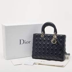 Pre Owned Dior Navy Blue Cannage Leather Large Lady Dior Tote