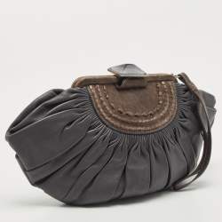 Pre Owned Dior Grey/Brown Pleated Leather Frame Clutch