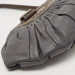 Pre Owned Dior Grey/Brown Pleated Leather Frame Clutch