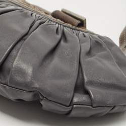 Pre Owned Dior Grey/Brown Pleated Leather Frame Clutch
